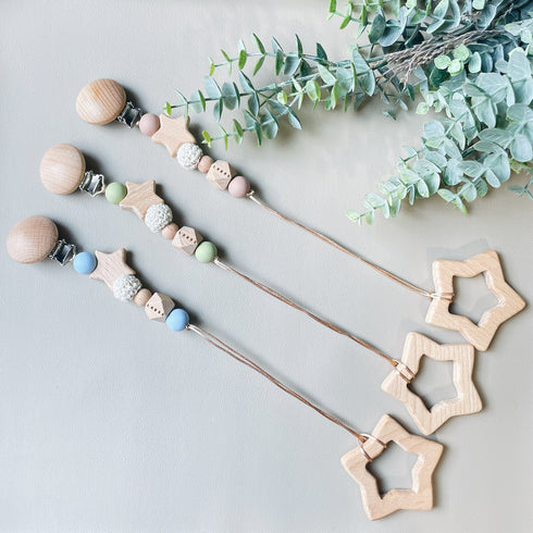 LABRO 星とトイホルダー セット 赤ちゃんのおもちゃ 木製歯固め トイクリップ シリコン 日本製 ラブロ