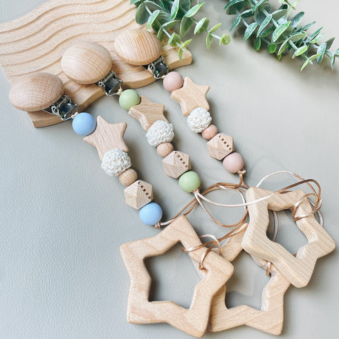 LABRO 星とトイホルダー セット 赤ちゃんのおもちゃ 木製歯固め トイクリップ シリコン 日本製 ラブロ