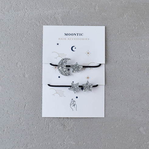 MOONTIC MINI ヘアゴム ビジュー ムーン&スター 2個入 キッズ用 MTHA00020 ムーンティック