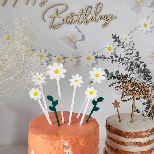 MOONTIC ケーキトッパー Daisy デイジー フラワー&リーフ 8本set パーティー ムーンティック