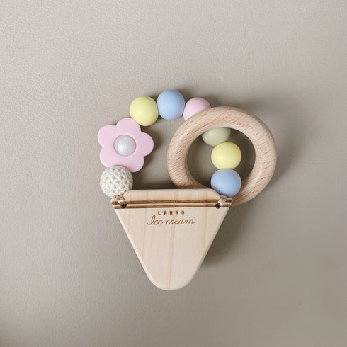 LABRO アイスクリーム ティーサー お花 カラフルフラワー 歯がため 木製 木のおもちゃ ファーストトイ 日本製 ラブロ