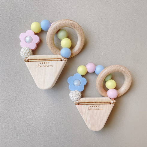 LABRO アイスクリーム ティーサー お花 カラフルフラワー 歯がため 木製 木のおもちゃ ファーストトイ 日本製 ラブロ
