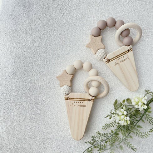 LABRO アイスクリーム 歯固め 木製 木のおもちゃ シリコンビーズ ファーストトイ 星 ラブロ 天然木