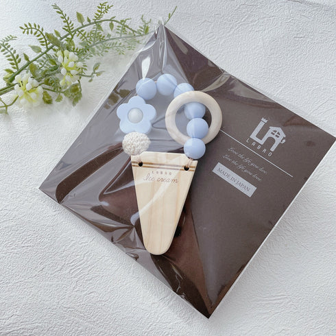 LABRO アイスクリーム 歯固め 木製 木のおもちゃ シリコンビーズ ファーストトイ 花 パステル 単色 ワンカラー