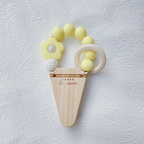 LABRO アイスクリーム 歯固め 木製 木のおもちゃ シリコンビーズ ファーストトイ 花 パステル 単色 ワンカラー