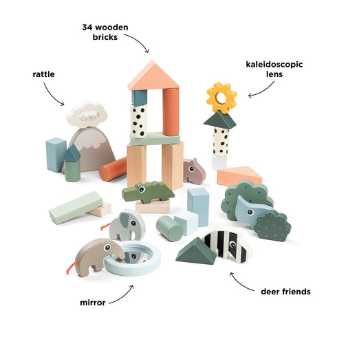 Done by Deer ビルディングブロックセット 34ピース つみき ディアフレンズ Building block set 34 pcs - Deer friends - Colour mix ダンバイディア