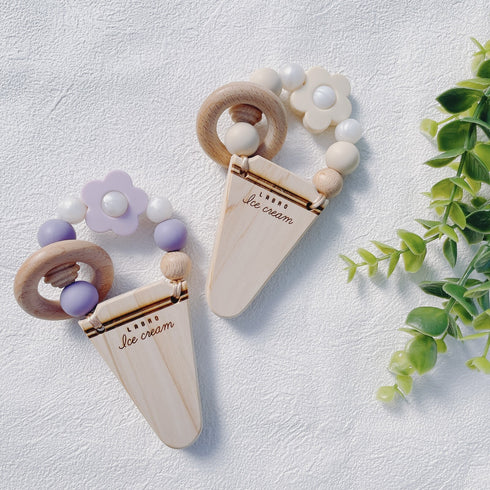 LABRO アイスクリーム 花 歯固め 木製 木のおもちゃ シリコンビーズ ファーストトイ パステル ラブロ 天然木