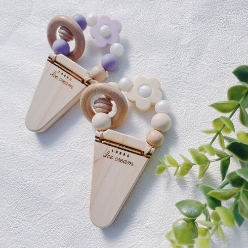 LABRO アイスクリーム 花 歯固め 木製 木のおもちゃ シリコンビーズ ファーストトイ パステル ラブロ 天然木