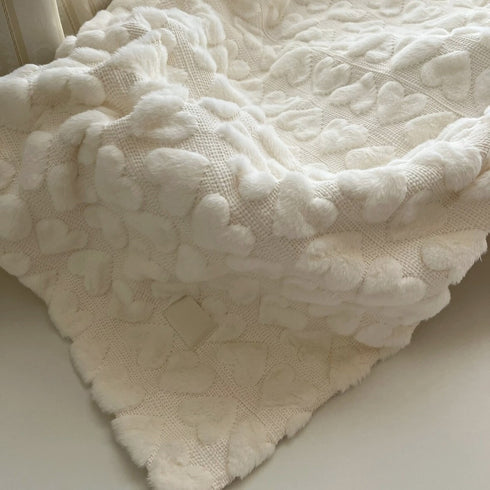 kawaii&born ふわとろ毛布 ベビーブランケット 裏起毛で温かい 天使の毛布 ハートデザイン ホワイト 70cm×90cm