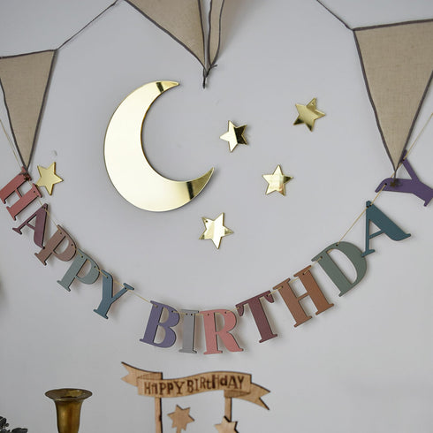 MOONTIC ファブリックガーランド ピンク ナチュラル ホワイト ブルー 全長2.8m HAPPY BIRTHDAY お誕生日ガーランド バースデー