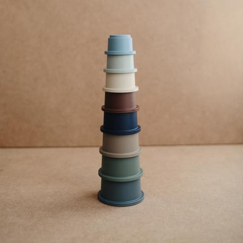 Mushie Stacking Cups Toy スタッキングカップ Forest ブルー系カラー ムシエ