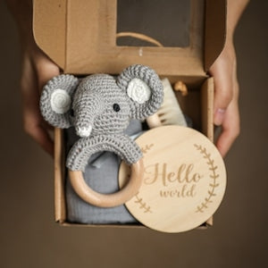 ぞうさん あみぐるみラトルのベビーギフト 5点セット Elephant Baby Rattle Teethers Set 90709