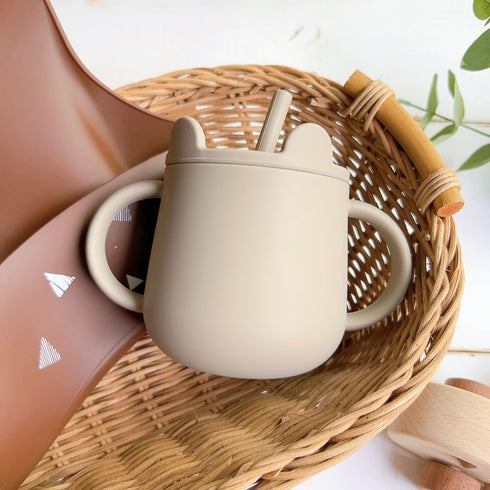 出産祝いに♪ チョコカラー 5点セット ベビーセット ストローマグ お食事エプロン ベビーボール 木のおもちゃ トイホルダー