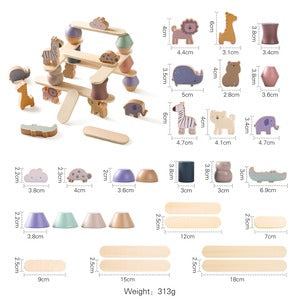 どうぶつ積み木タワー 木製おもちゃ Animal Cartoon Toys