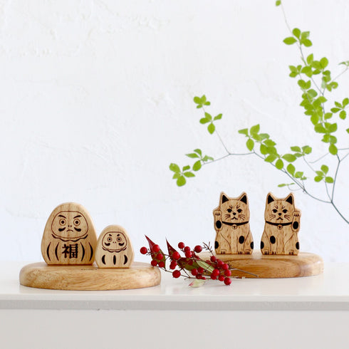 NEIN MARKE ウッドオブジェ だるま&まねきねこ 木製雑貨 ナインマーケ