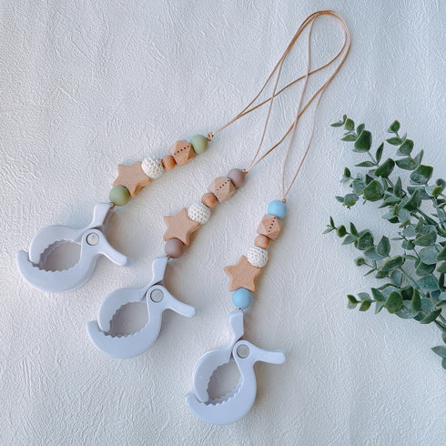 LABRO 赤ちゃんのお靴 ホルダー シューズクリップ お花 星 ウッドビーズ ベビーカーに♪