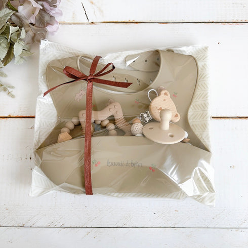 出産祝いに♪ カフェカラー 5点セット ベビーセット ストローマグ お食事エプロン ベビーボール 木のおもちゃ トイホルダー