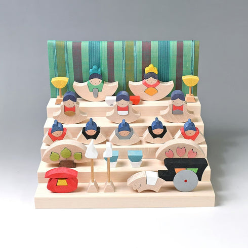 小黒三郎 組み木のひな人形 KH415 銀杏円びな五段飾り(普通垂幕) ひなまつり 雛人形 木製