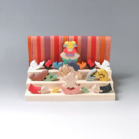 小黒三郎 組み木 五月人形 KK240 里山円武者三段飾り 普通垂幕 木製 つみき こどもの日 男の子の節句 遊プラン