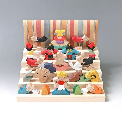 小黒三郎 組み木 五月人形 KK246 里山円武者五段飾り 普通垂幕 木製 つみき こどもの日 男の子の節句 遊プラン