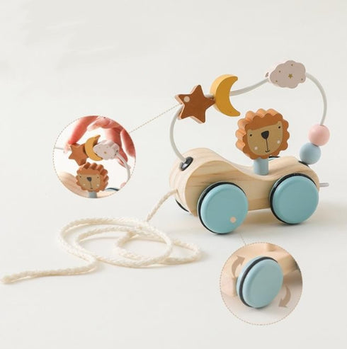 木製 らいおんさんのビーズコースター プルトイ