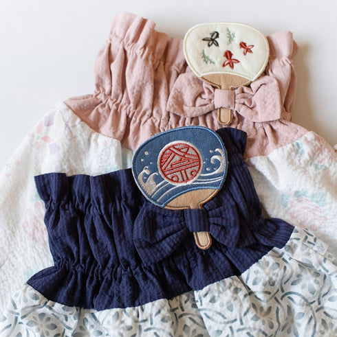 mocmof セパレート浴衣セット うちわ飾り付き ネイビー 622-660076