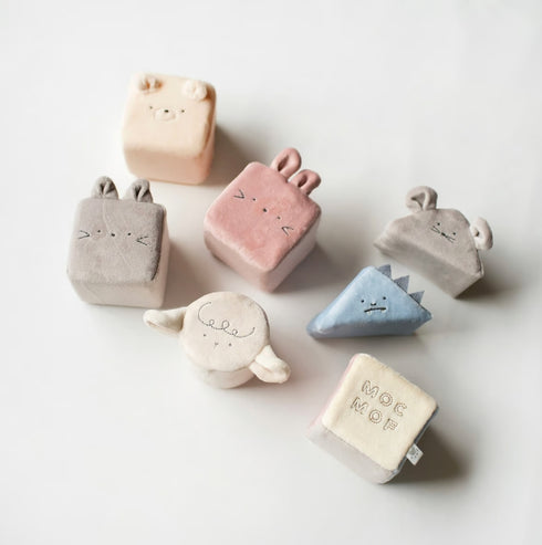 mocmof やわらか 動物 ブロック 布製つみき ブルー系 ピンク系 622-476165 モクモフ