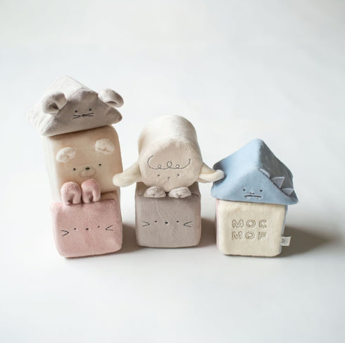 mocmof やわらか 動物 ブロック 布製つみき ブルー系 ピンク系 622-476165 モクモフ
