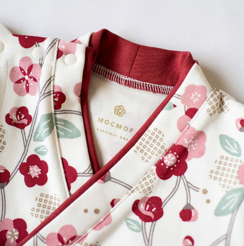 mocmof ベビー 袴 ロンパース うめ柄 622-556000 レッド グレー 70cm 80cm 90cm 着物 節句 お祝い お正月 モクモフ