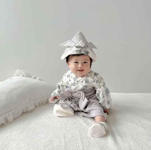 mocmof ベビー 袴 ロンパース うめ柄 622-556000 レッド グレー 70cm 80cm 90cm 着物 節句 お祝い お正月 モクモフ