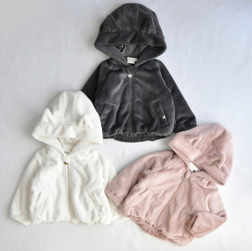 coto cotte ネコ耳フード付きファージャケット 722-476031 ホワイト ピンク グレー キッズ服 110cm 120cm 130cm アウター コトコト