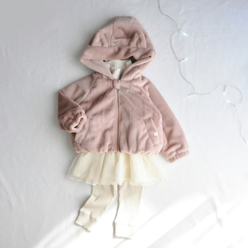 coto cotte ネコ耳フード付きファージャケット 722-476031 ホワイト ピンク グレー キッズ服 110cm 120cm 130cm アウター コトコト