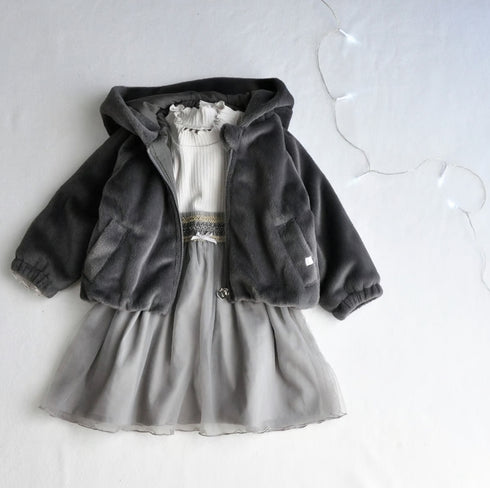 coto cotte ネコ耳フード付きファージャケット 722-476031 ホワイト ピンク グレー キッズ服 110cm 120cm 130cm アウター コトコト