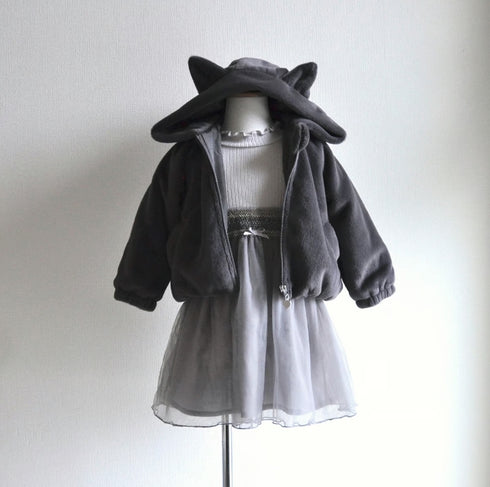 coto cotte ネコ耳フード付きファージャケット 722-476031 ホワイト ピンク グレー キッズ服 110cm 120cm 130cm アウター コトコト