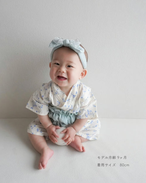 mocmof 帯付き浴衣 ロンパース 花柄 ゆかた 甚平 ベビー浴衣 70cm 80cm 90cm 622-566140 モクモフ