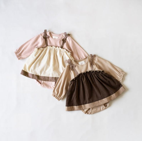 mocmof スイーツカラー ロンパース ピンク ブラウン 70cm 80cm 622-576216 モクモフ