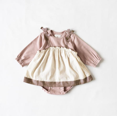 mocmof スイーツカラー ロンパース ピンク ブラウン 70cm 80cm 622-576216 モクモフ