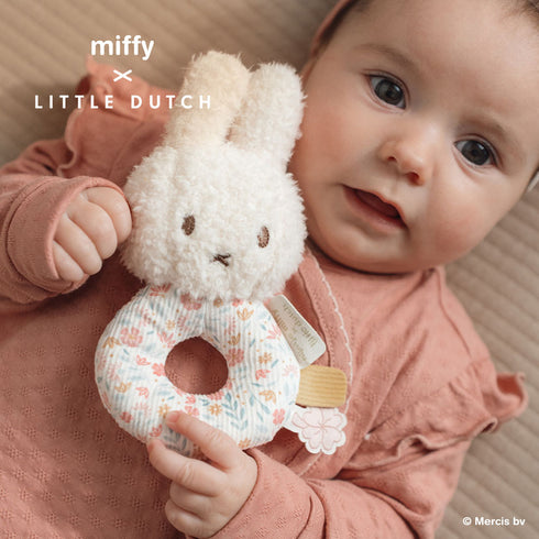 miffy x Little Dutch ミッフィーベビーラトル ラッキーブロッサム ラッキーリーブス ピンク ブルー 花柄 リトルダッチ