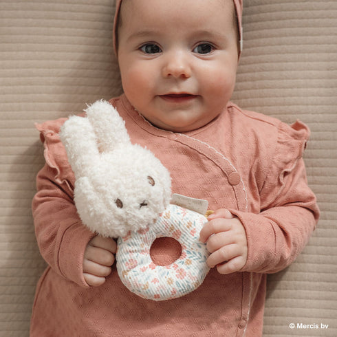 miffy x Little Dutch ミッフィーベビーラトル ラッキーブロッサム ラッキーリーブス ピンク ブルー 花柄 リトルダッチ