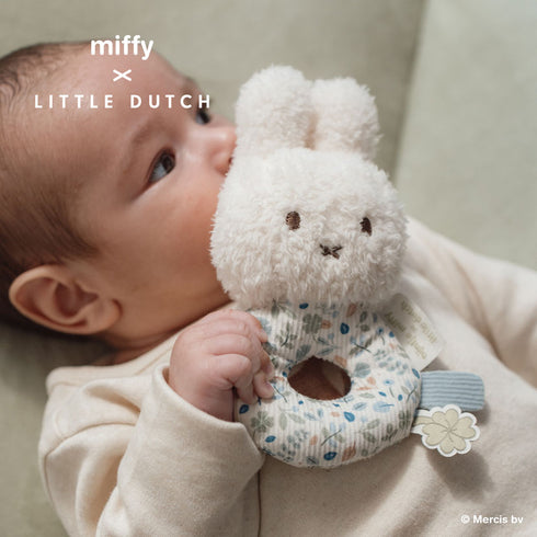 miffy x Little Dutch ミッフィーベビーラトル ラッキーブロッサム ラッキーリーブス ピンク ブルー 花柄 リトルダッチ