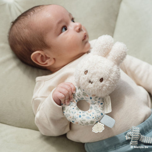 miffy x Little Dutch ミッフィーベビーラトル ラッキーブロッサム ラッキーリーブス ピンク ブルー 花柄 リトルダッチ