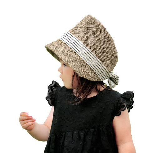 kubomi 麦わら帽子 ストライプリボン キッズサイズ 48cm 52cm くぼみ