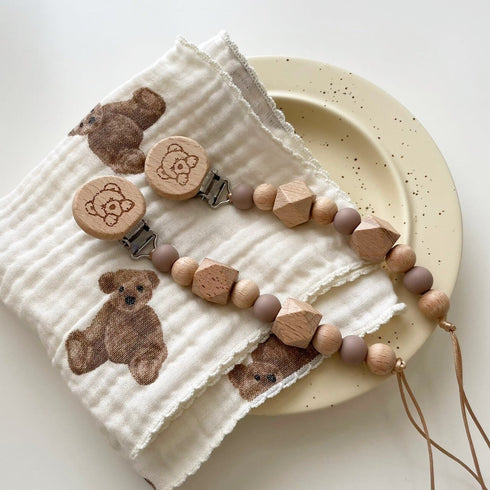 kawaii&born くまさん ウッドおしゃぶりホルダー トイホルダー 001 Aosora