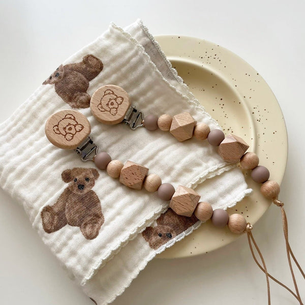 kawaii&born くまさん ウッドおしゃぶりホルダー トイホルダー 001 Aosora