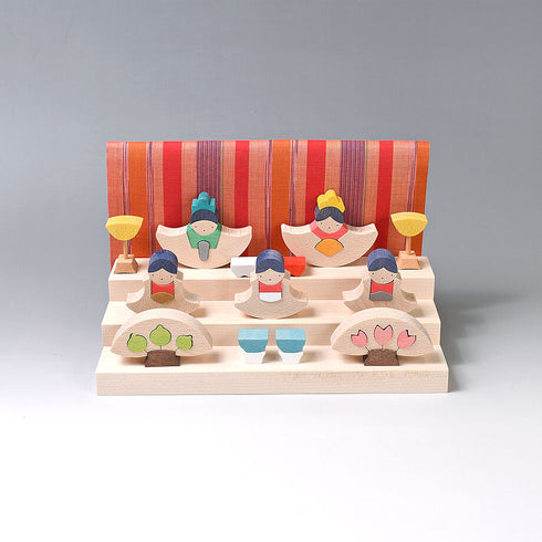 小黒三郎 組み木のひな人形 KH410 銀杏円びな三段飾り(普通垂幕) ひなまつり 雛人形 木製