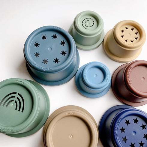 Mushie Stacking Cups Toy スタッキングカップ Forest ブルー系カラー ムシエ