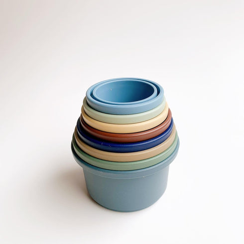 Mushie Stacking Cups Toy スタッキングカップ Forest ブルー系カラー ムシエ