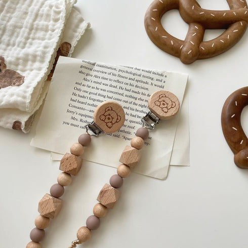 kawaii&born くまさん ウッドおしゃぶりホルダー トイホルダー 001 Aosora