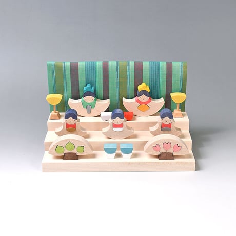 小黒三郎 組み木のひな人形 KH410 銀杏円びな三段飾り(普通垂幕) ひなまつり 雛人形 木製