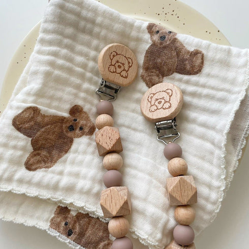 kawaii&born くまさん ウッドおしゃぶりホルダー トイホルダー 001 Aosora